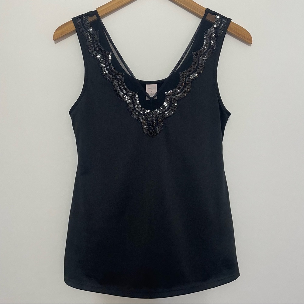 Cabernet Women's Black Sequin Trim Tank Top Size Small